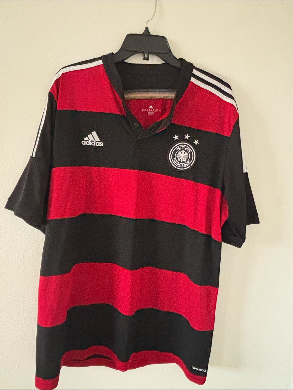adidas Men's Black & Red Striped Football Jersey with Crest